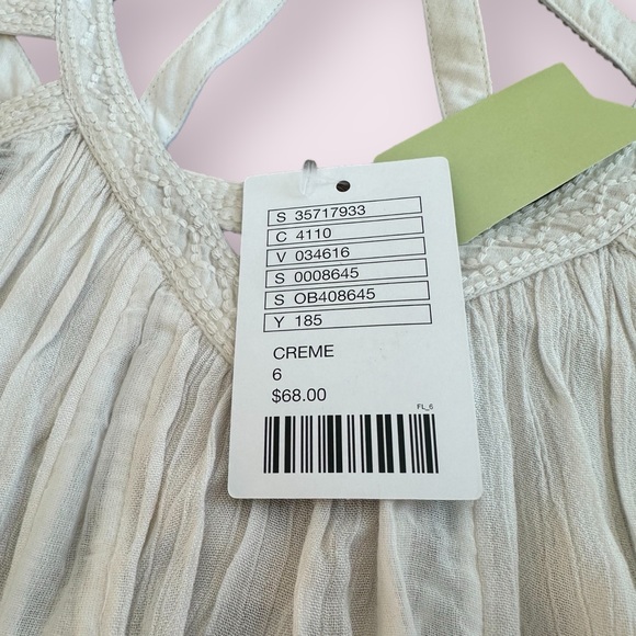 NWT Women’s Anthropologie Vanessa Virginia Cream Embroidered Strap Boho Tank 6 - Picture 7 of 12